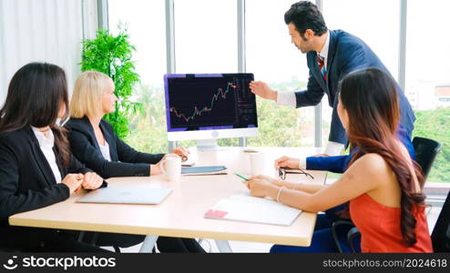 Stock market data chart analysis by ingenious computer software . Investment application display stock market chart on the computer screen and advise trading decision .. Stock market data chart analysis by ingenious computer software