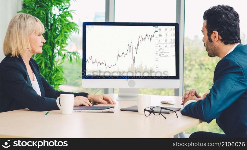 Stock market data chart analysis by ingenious computer software . Investment application display stock market chart on the computer screen and advise trading decision .. Stock market data chart analysis by ingenious computer software