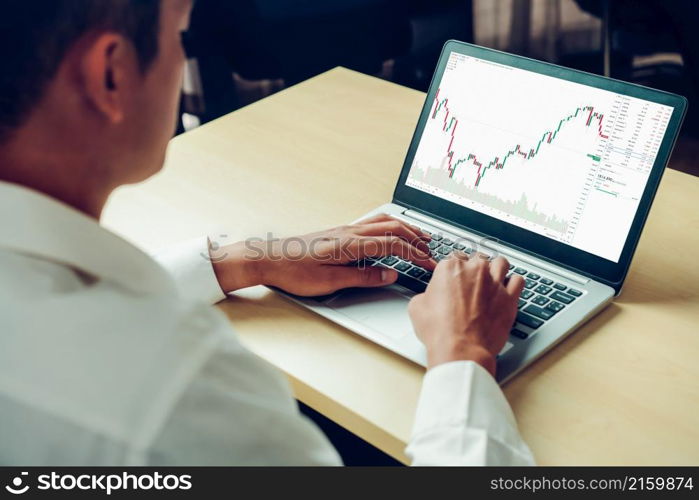 Stock market data chart analysis by ingenious computer software . Investment application display stock market chart on the computer screen and advise trading decision .. Stock market data chart analysis by ingenious computer software