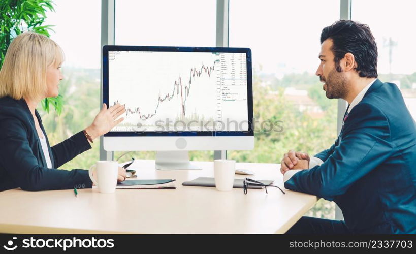 Stock market data chart analysis by ingenious computer software . Investment application display stock market chart on the computer screen and advise trading decision .. Stock market data chart analysis by ingenious computer software