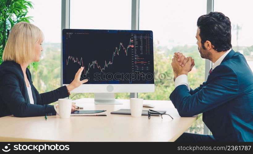 Stock market data chart analysis by ingenious computer software . Investment application display stock market chart on the computer screen and advise trading decision .. Stock market data chart analysis by ingenious computer software