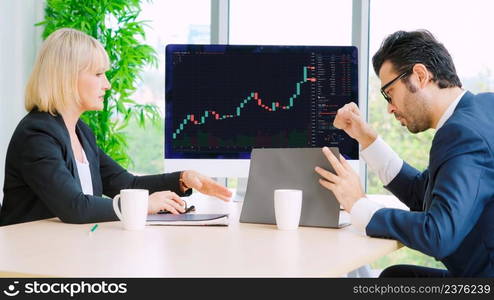 Stock market data chart analysis by ingenious computer software . Investment application display stock market chart on the computer screen and advise trading decision .. Stock market data chart analysis by ingenious computer software