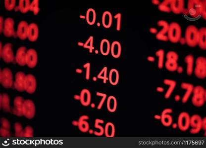 Stock market exchange loss trading graph analysis investment indicator business graph charts of financial board number minus display crisis stock crash red price chart fall money loss and the risk