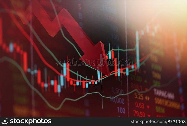Stock market exchange loss trading graph analysis investment indicator business graph charts of financial board display candlestick crisis stock crash red price chart fall money 