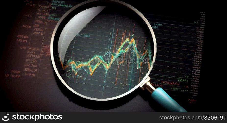 Stock market explore. Financial graphs, glowing lines and diagram on digital screen. Trading market and economic concept. Generative Ai illustration. . Stock market explore. Financial graphs, glowing lines and diagram on digital screen. Trading market and economic concept. Generative Ai. 