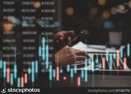 Stock market graph and indicator, candlestick chart and stock trading computer screen.Business financial investment exchange and forex concept.