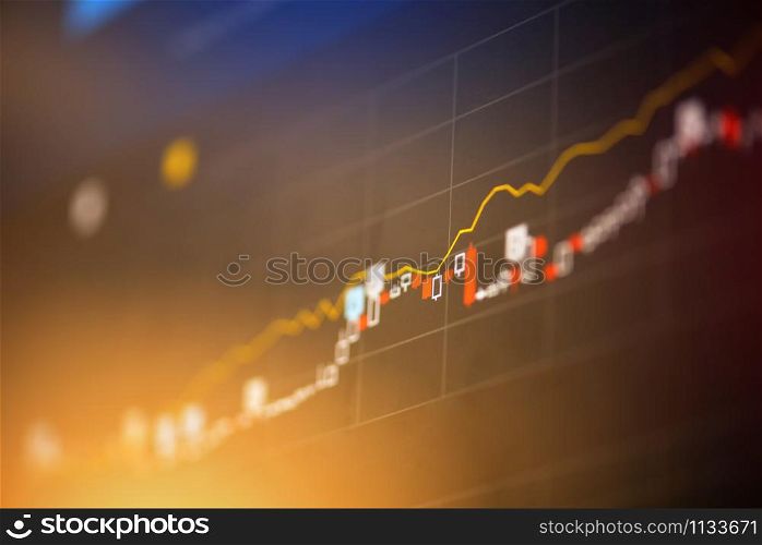 Stock market graph business / forex trading and candlestick analysis investment indicator of financial board display money price stock chart exchange growth and crisis money concept