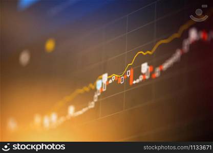 Stock market graph business / forex trading and candlestick analysis investment indicator of financial board display money price stock chart exchange growth and crisis money concept