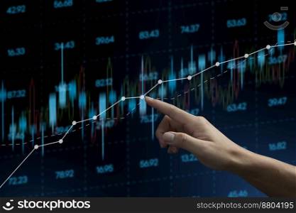 Stock market invest and crypto currency graph and indicator. Stock market and business investment Trader analyzing data forex exchange on virtual screen..