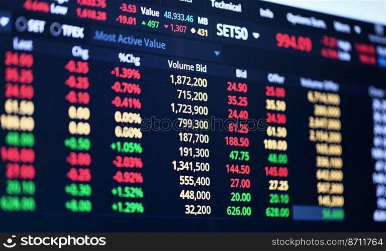 Stock market - Set index thai stock market stock exchanget on web application on screen financial investment concept, economy trends business - Bangkok, Thailand - November 2022