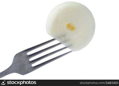 Stock photo: an image of onion on the fork