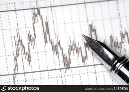 Stock photo: silver pen and financial report