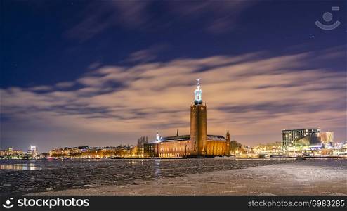 Stockholm city hall during a cold winter night, long term exposure
