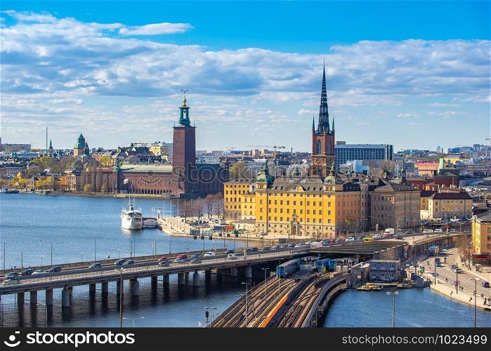 Stockholm city skyline with view of Gamla Stan in Stockholm, Sweden.