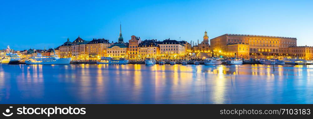 Stockholm cityscape at night in Stockholm city, Sweden.