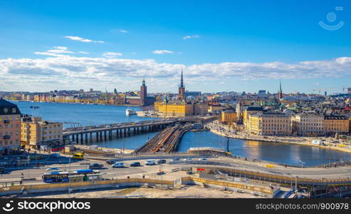 Stockholm cityscape skyline with view of Gamla Stan in Stockholm, Sweden.