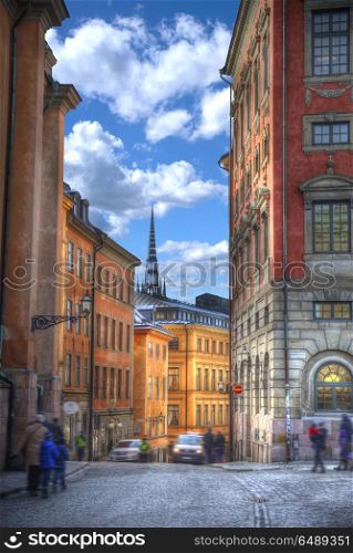 Stockholm. Old city. narrow streets and trees. Stockholm. Old city.