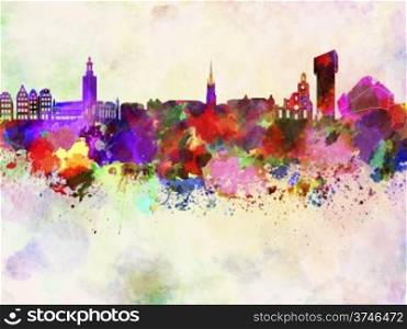 Stockholm skyline in watercolor background