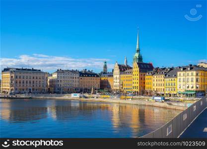 Stockholm skyline with view of Gamla Stan in Stockholm, Sweden.