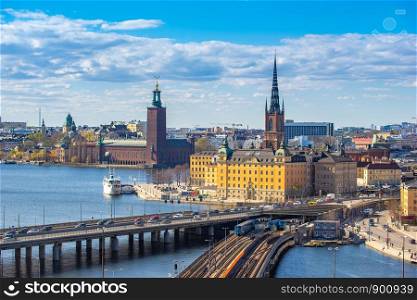 Stockholm skyline with view of Gamla Stan in Stockholm, Sweden.