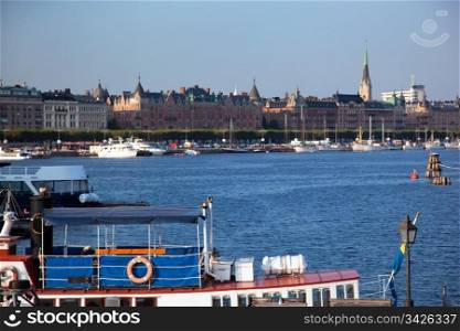 Stockholm, Sweden in Europe. Ship and waterfront view