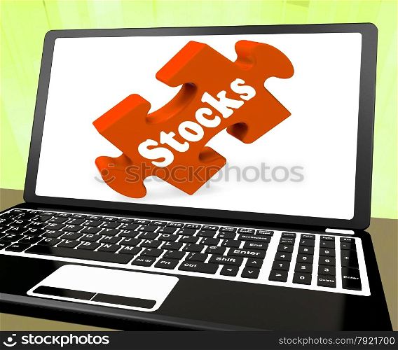 . Stocks Laptop Showing Investors Shares Dow And Stock Market