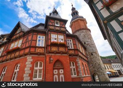 Stolberg facades in Harz mountains Germany. Stolberg facades and tower in Harz mountains of Germany