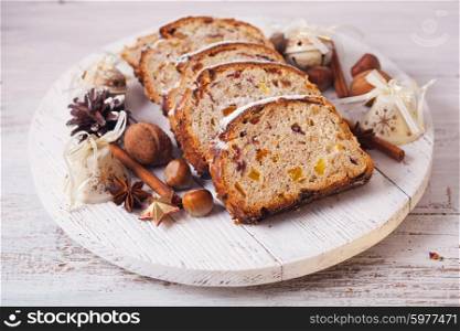 Stollen, traditional Christmas sweet holiday cake in Germany