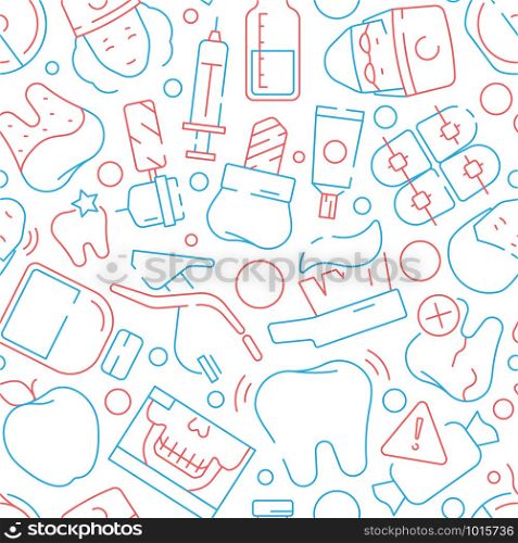 Stomatology pattern. Teeth orthodontic veneers seamless medical background for textile design projects. Seamless stomatology dental pattern, implant human illustration. Stomatology pattern. Teeth orthodontic veneers seamless medical background for textile design projects