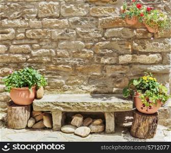 Stone bench in the old Italian street