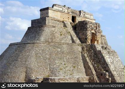 Stone big pyramid in Uxmal, Mexico