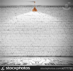 Stone blank wall. Stone blank wall illuminated with hanging above lamp. Place for text