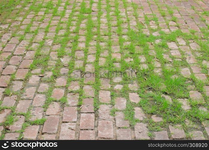 Stone block with grass pavement