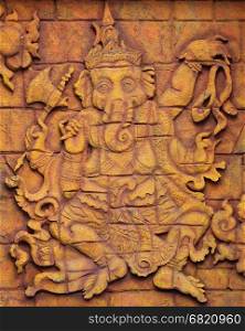 Stone carved sculpture of elephant god Ganesha