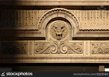 Stone carvings on a wall of a building