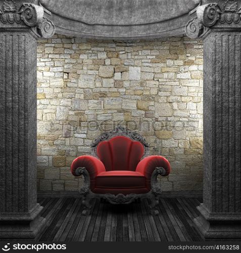 stone columns and chair made in 3D