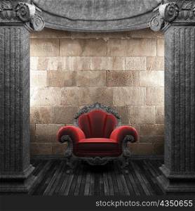 stone columns and chair made in 3D
