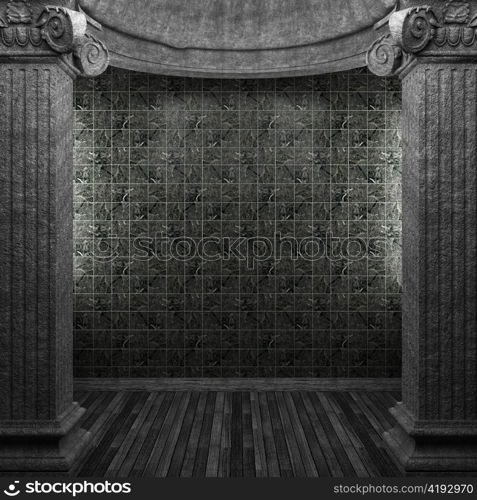 stone columns and tile wall made in 3D