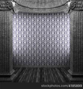 stone columns and wallpaper made in 3D