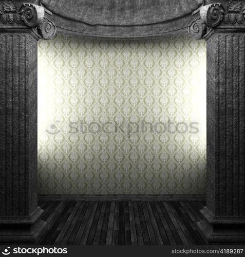 stone columns and wallpaper made in 3D