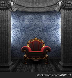 stone columns, chair and tile wall made in 3D