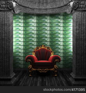 stone columns, chair and tile wall made in 3D