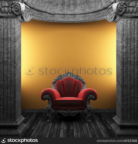 stone columns, chair and wallpaper made in 3D