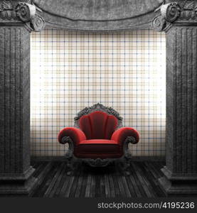 stone columns, chair and wallpaper made in 3D