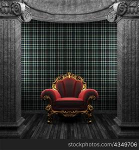 stone columns, chair and wallpaper made in 3D