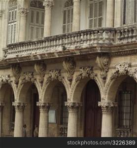 Stone columns of ornate building, Havana, Cuba