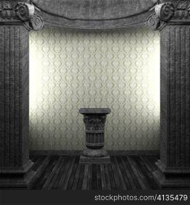 stone columns, pedestal and wallpaper made in 3D