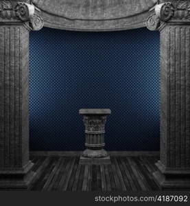 stone columns, pedestal and wallpaper made in 3D