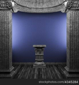 stone columns, pedestal and wallpaper made in 3D