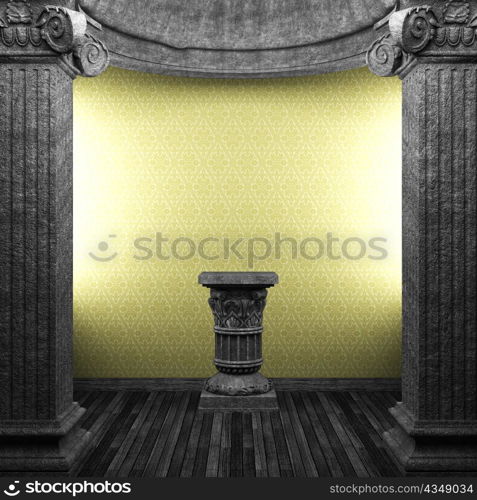 stone columns, pedestal and wallpaper made in 3D